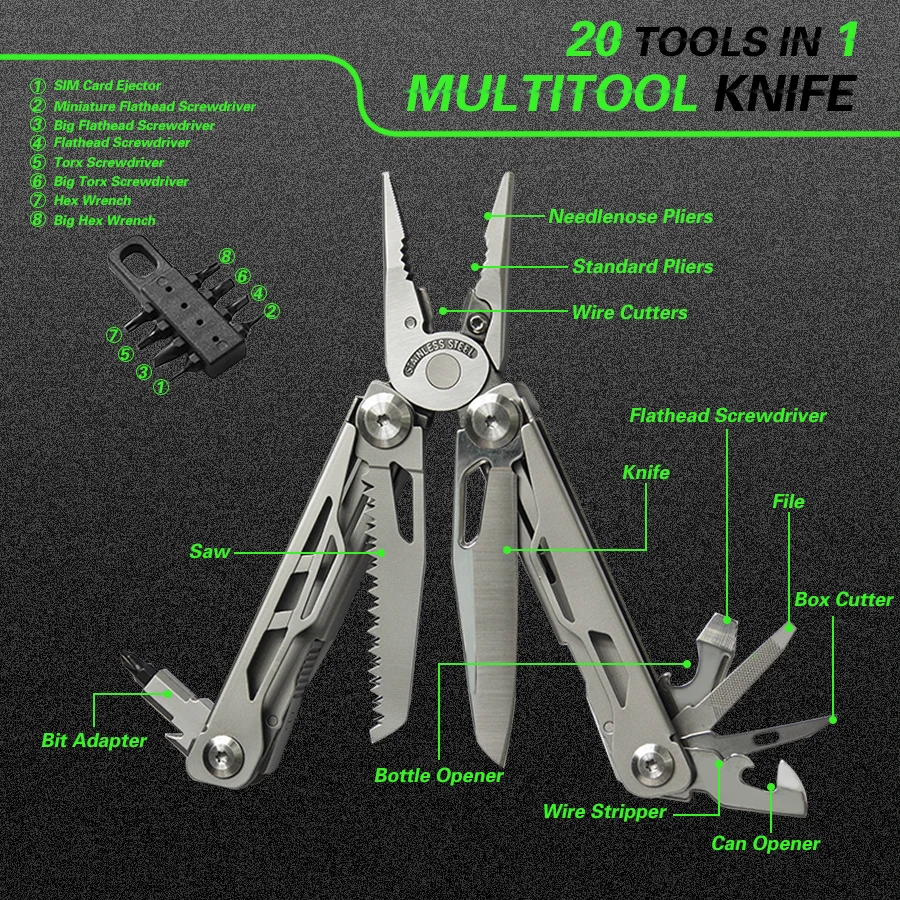 Gift hand Tool  Multi-Function Pocket Pliers 20 in 1 Multitool EDC Pocket Knife, Screwdriver Holiday Gift for Father and Mother