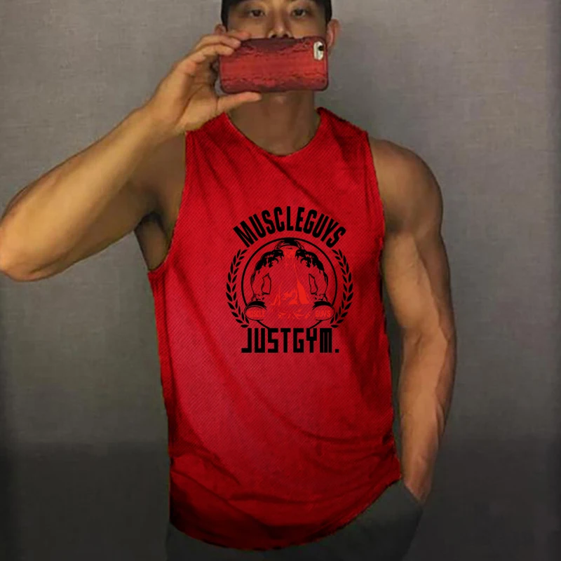 Canotte sportive per palestra Fitness Canotte per bodybuilding da uomo T-shirt senza maniche Mesh traspirante Canottiere per allenamento muscolare ad asciugatura rapida