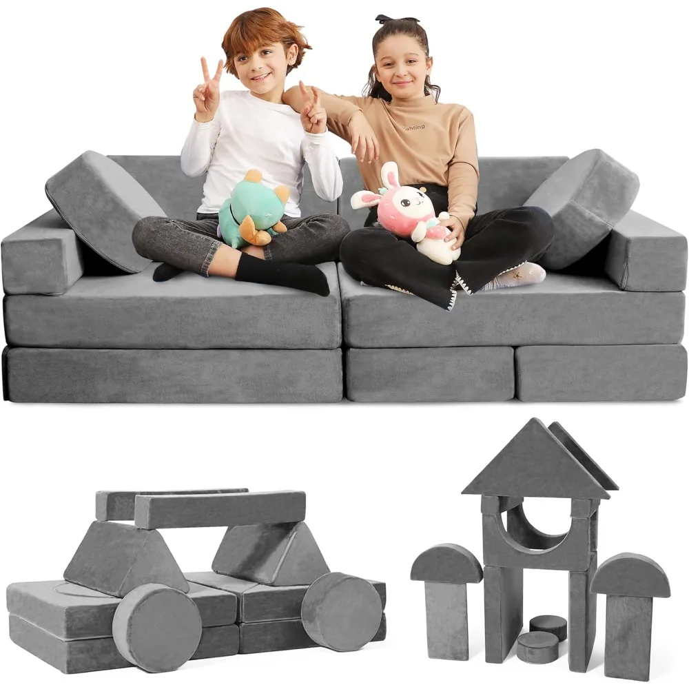 Kids Couch 14 PC Modular Play Couch Set – Convertible Sofa Couch with Soft Foam Sofa Cushions | Fort Couch,