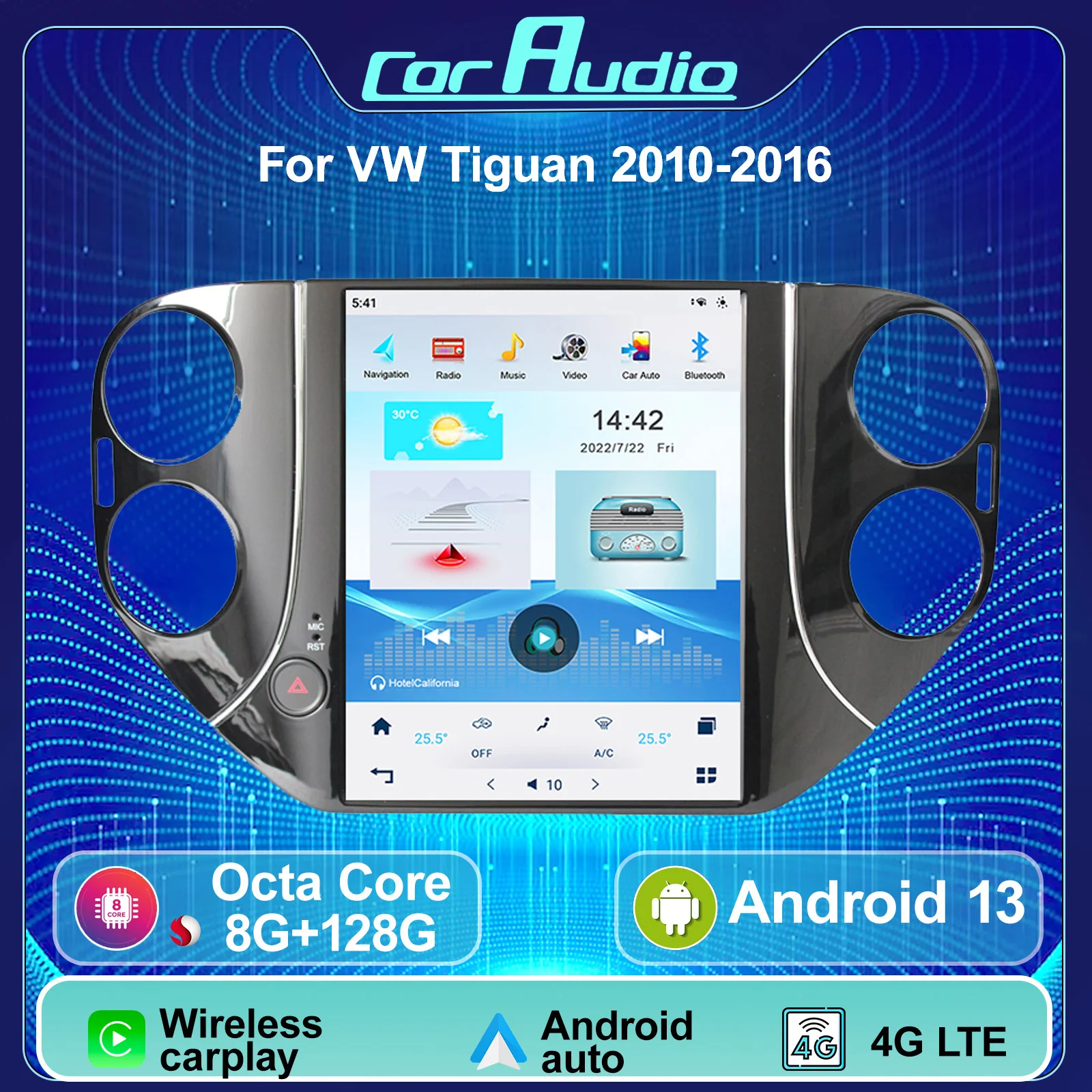 

10.4 Inch Android 14 Car Radio Stereo For Volkswagen Tiguan 2010-2016 GPS Navigation Headunit Wireless Carplay Multimedia Player