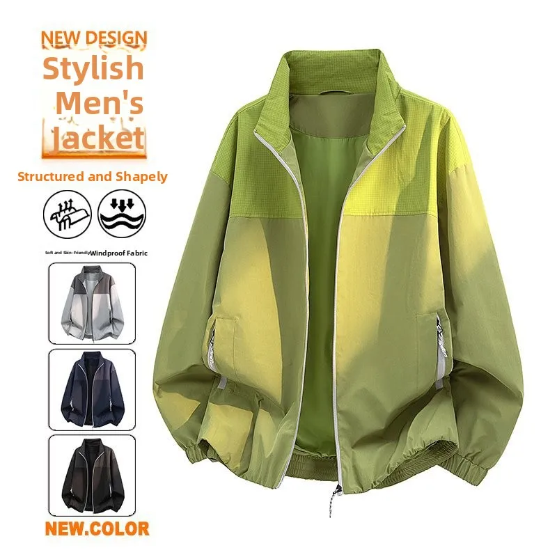 

Мужская легкая куртка с воротником-стойкой, весна 2026, для активного отдыха, водонепроницаемая, ветрозащитная, с комбинированным дизайном, качественная, для альпинизма, модная