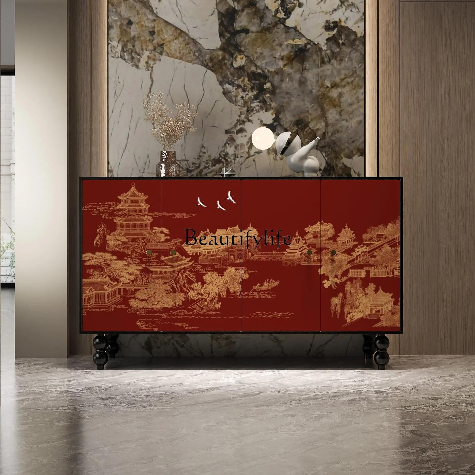 

French entrance cabinet, antique style, facing the door against the wall dining room partition, solid wood storage locker