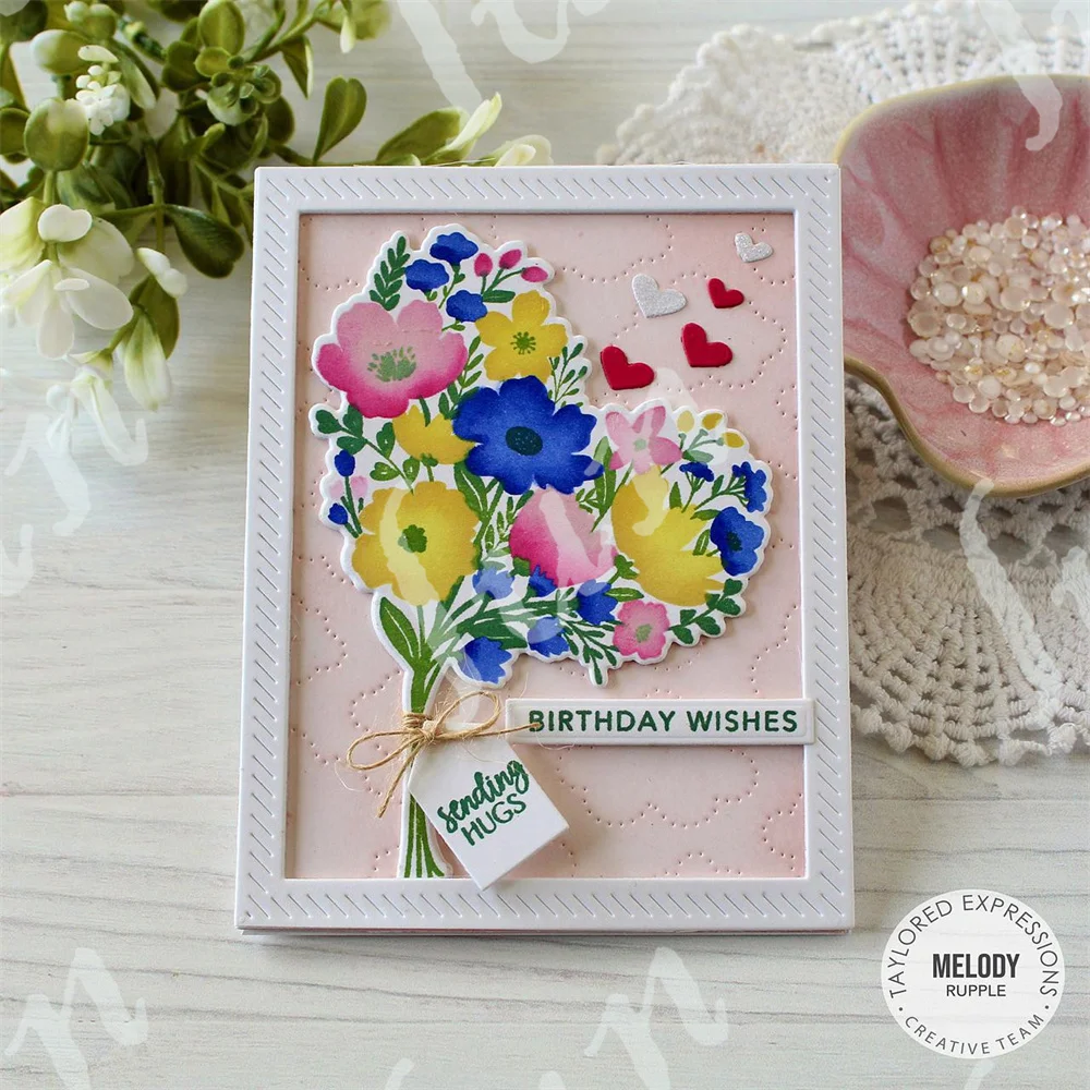 Bouquet Wrap Cut Flowers Cutting Dies Heartfelt Blooms Clear Stamps Stencils Templates Farmhouse Wheelbarrow Die DIY Scrapbook