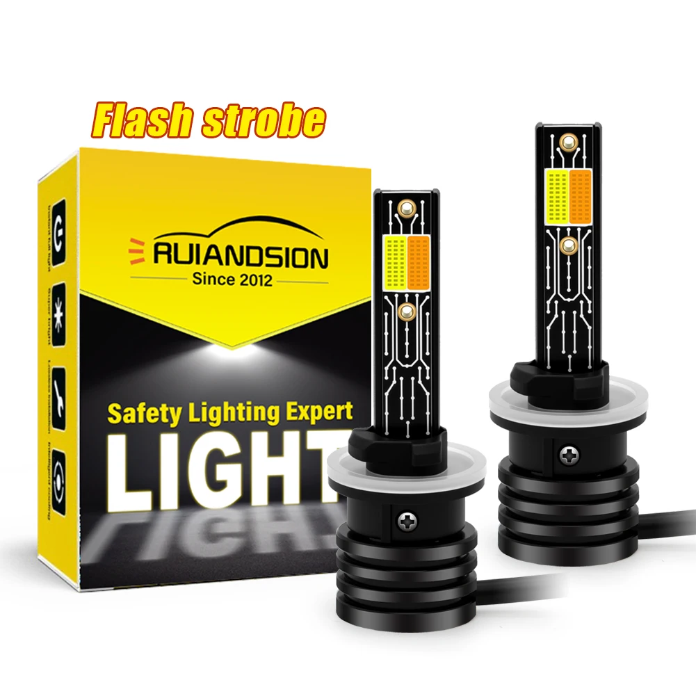 Ruiandsion Universal H1 P14.5S H3 PK22S 880 H27 LED ستروب فلاش الضباب الخفيف 9-36 فولت 3500LM عالية السطوع للمصباح الأمامي الأبيض الأصفر #1
