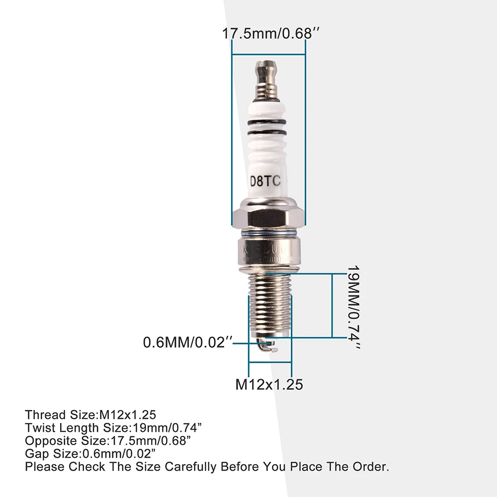 Universal D8TC Spark Plug for ATV, Dirt Bike, Go Kart, Moped Scooter, 125cc, 150cc, 200cc, 250cc, 1Pc