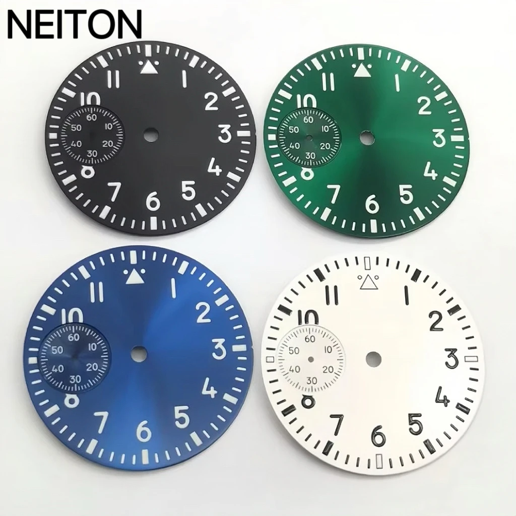 NEITON 37mm Black Blue Green White Sterile Dial Four Color Black Watch Dial fit ETA6497 Seagull ST3600 movement
