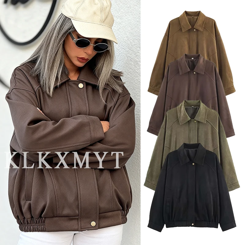 

Женская куртка 2025, новая модная женская куртка с длинным рукавом на молнии и лацканами, женские уличные короткие пальто, женская осенняя верхняя одежда