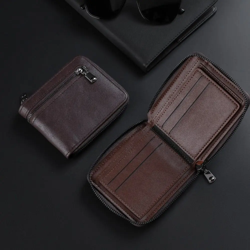 

Luxury Thin Men's Short Wallet Coin Purses PU Leather Fold Wallet Zipper ID Card Holder Business Purse Daily