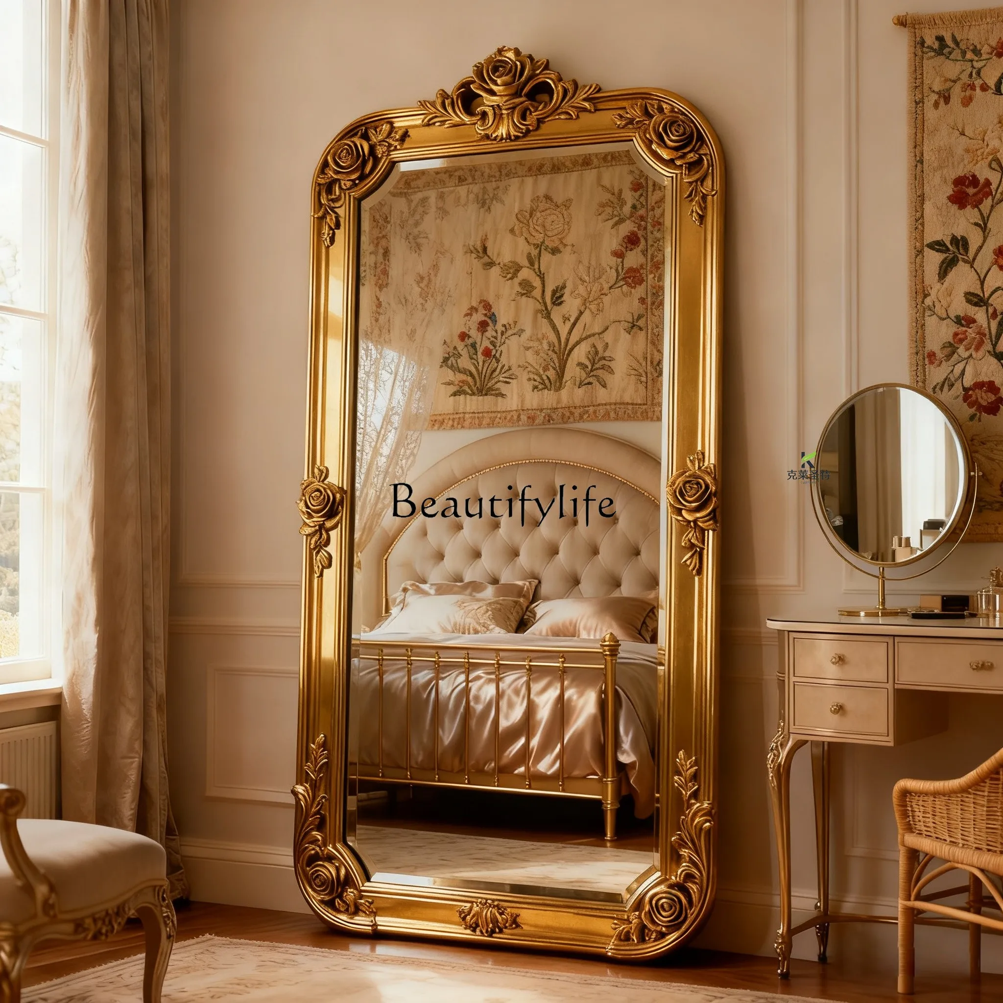 

French retro heavy industry full-body mirror American villa carved full-length mirror household