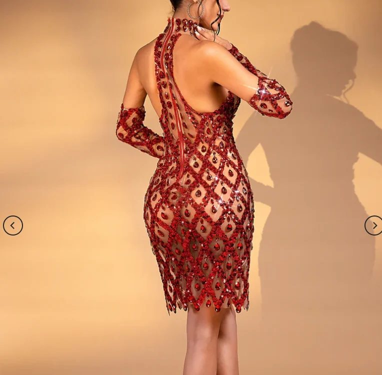 Transparentes Neckholder-Mesh-Kleid von Callie mit Diamant-Pailletten