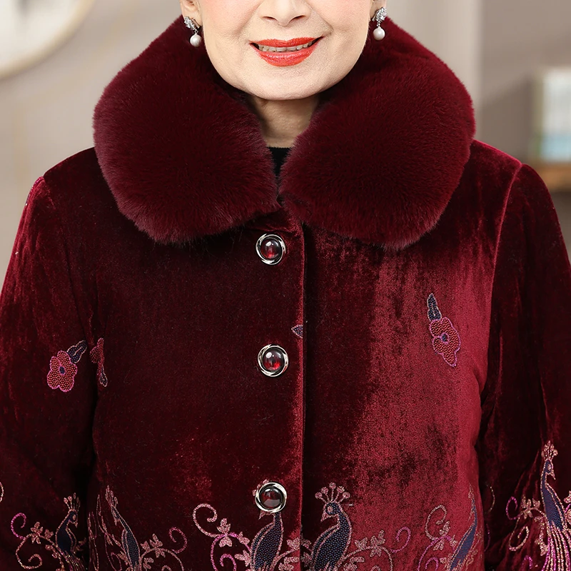 المسنين زهرة المرأة الخفيفة الفاخرة القطن معطف الذهب المخملية النسيج الناعم معطف الأزياء التدرج الظلام المرأة قمم