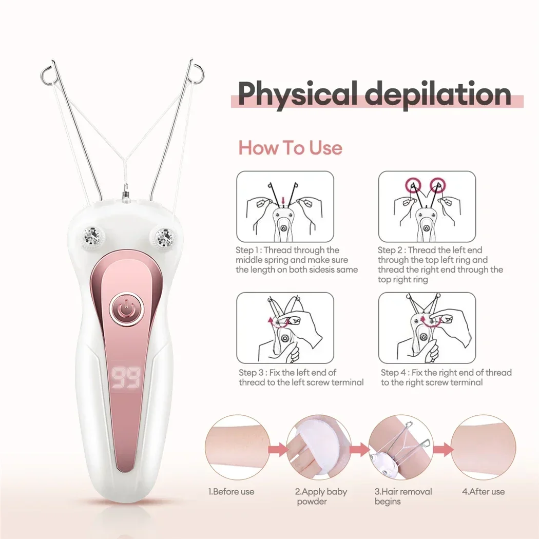 Mini Electric Cotton Thread Epilator For Women USB Rechargeable Female Facial Body Leg Mini Hair Remover Depilation LCD Display