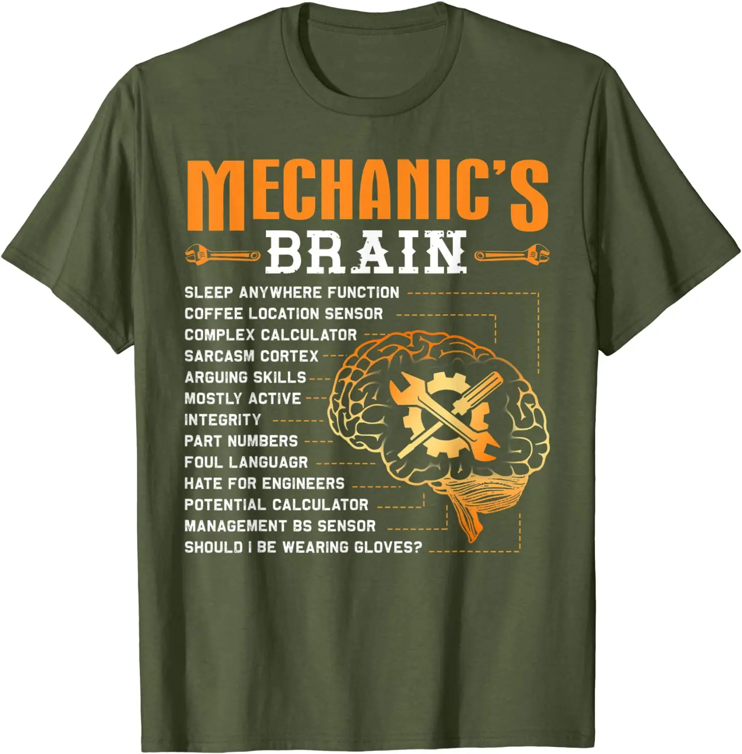 Funny Mechanic Gifts - Mechanic\'s Brain T-Shirt T Shirt Special Funny Cotton Male T Shirts Casual