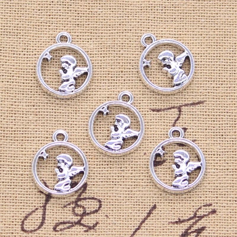 20pcs Charms Star Praying Angel 17x14mm Antique Silver Color Pendants DIY Crafts Making Findings Handmade Tibetan Jewelry