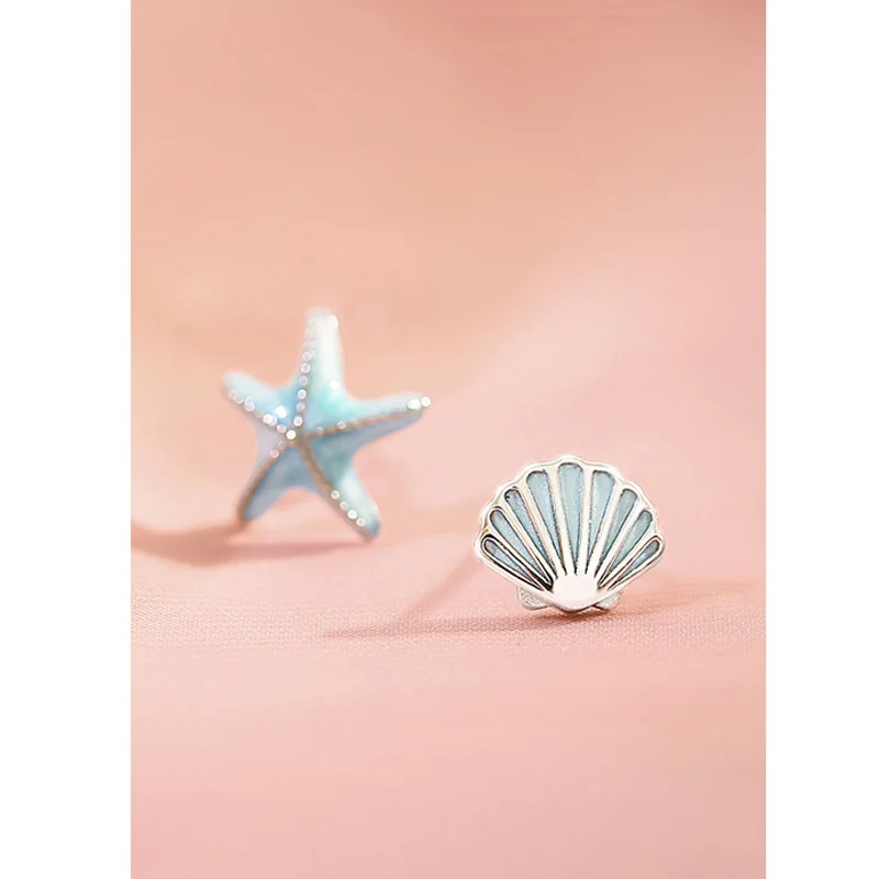 REETI 925 Stamp Silver starfish Stud Earrings Women Girl Gift Cute Banquet Asymmetry Jewelry Dropshipping Wholesale