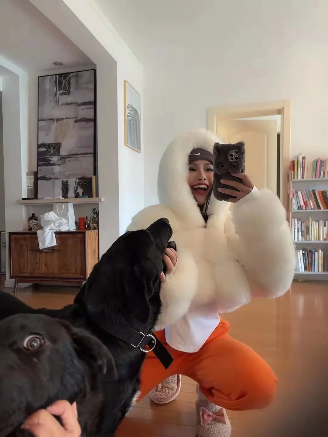 

For Female Furry Short Lady Fur Down Outwear Elegant Winter Women's Artificial Coat Pure Color Fur Trim Hood Eco Jacket