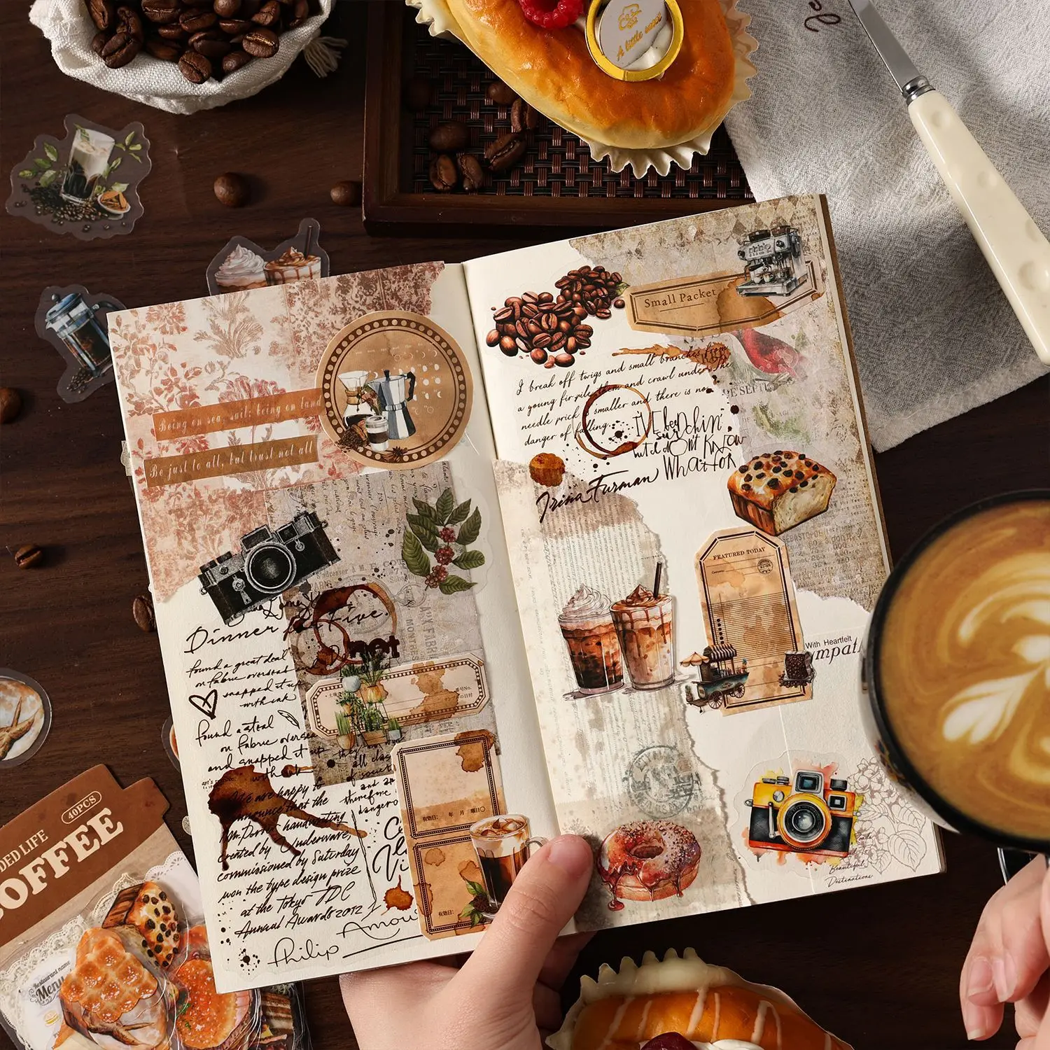 

40pcs/lot Kawaii Scrapbook Stickers Lace Coffee Journaling Scrapbooking Supplies Decorative Stationery