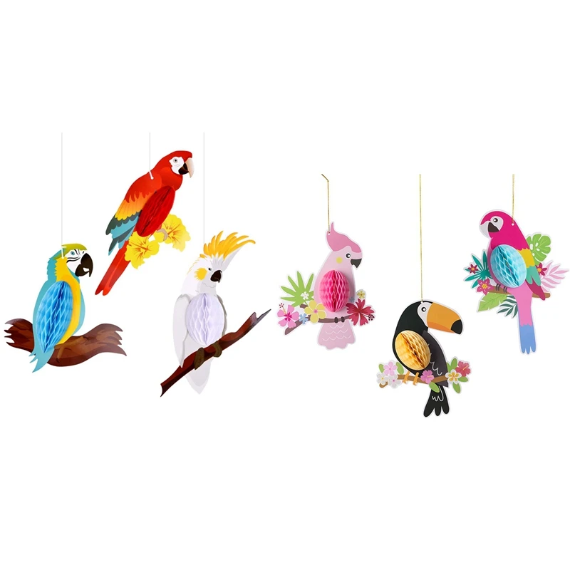 

Tropical Bird Hawaiian Parrot Honeycomb Hanging Decorations,Party Supplies,Hawaiian Birthday Decorations (6 Pieces)