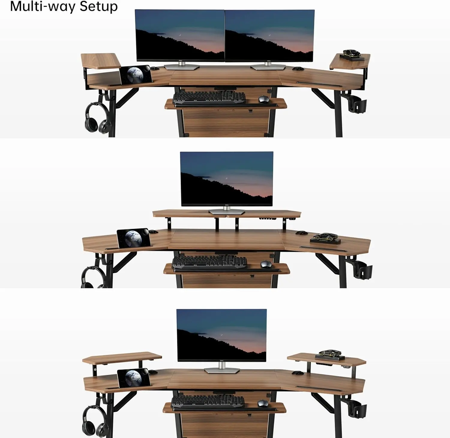 Eureka Ergonomisch 72"" computerbureau met toetsenbordlade, vleugelvormig muziekstudiobureau, groot gamingbureau W Led converteerbare monitor