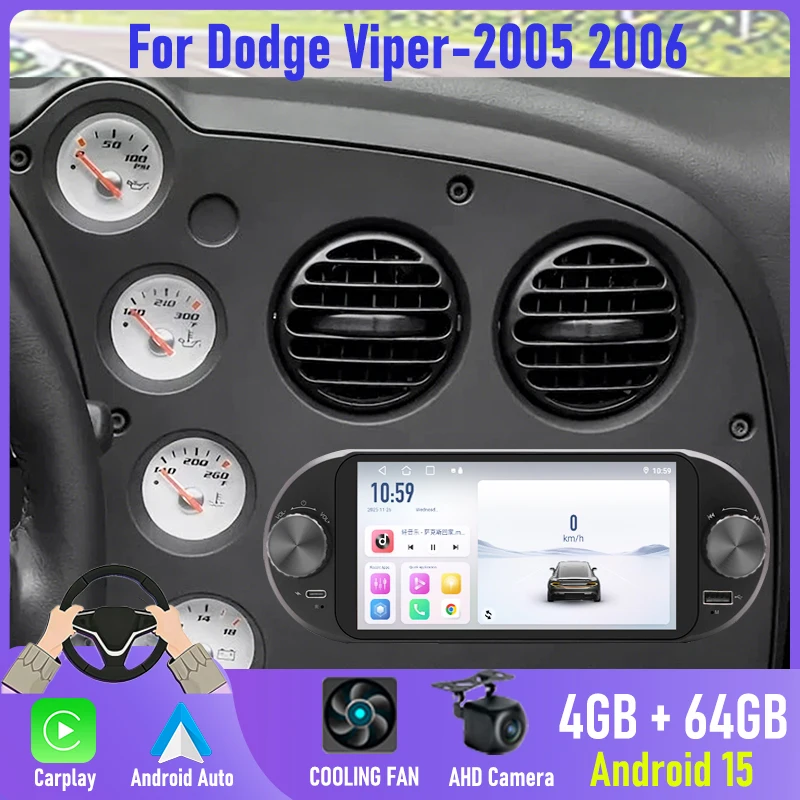 

6.8'' 4+64GB For Dodge Viper 2005 2006 Car Radio GPS BT 2DIN Wireless Carplay Steering wheel control Stereo Camera Navigation