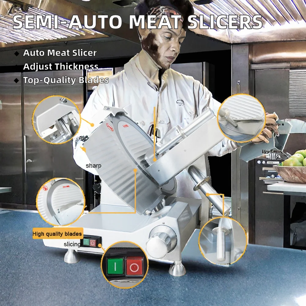 Welldone Commercial Kitchen Food Processing Equipment Heavy-Duty Semi-Automatic Stainless Steel Blade Adjustable Meat Slicers