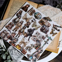 56 Pieces Retro Steam Age Travel Stickers Transparent Butterfly Paper Doll Girl Stickers Handmade Stickers Scrapbooking Material