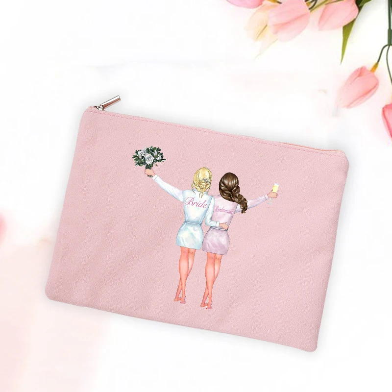 Team Bride Women Bridesmaid Storage Pouch Cosmetic Bag Bachelorette Party Gifts MakeUp Case Beauty Toiletry Bags Bridal Shower
