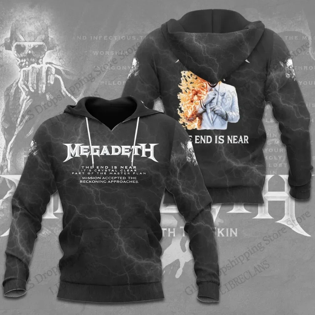 Unisex-Hoodie in hoher Qualität mit 3D-Design – im Retro-Stil der Rockband Megadeth – ein trendiges Sweatshirt für Herbst/Winter, ideal für Teenager. – Detail 17