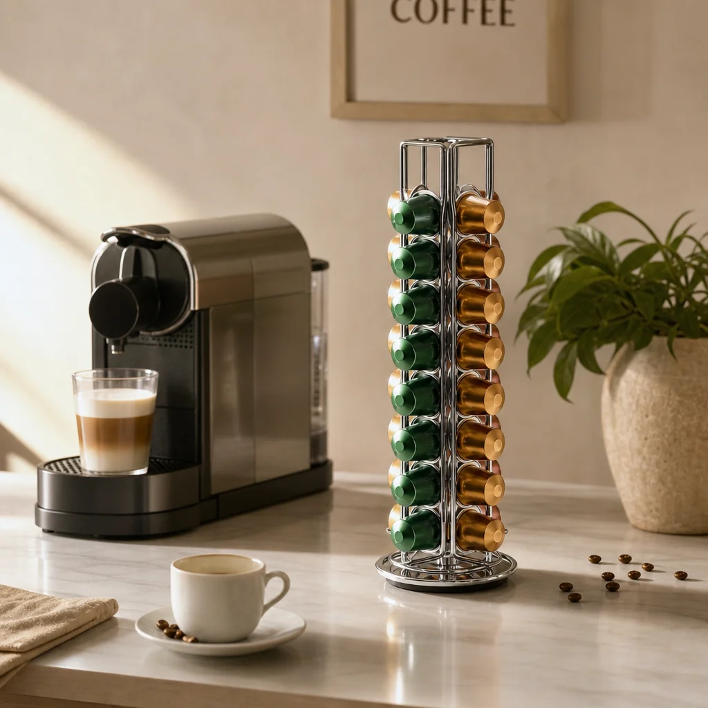 360° Rotatable Coffee Nespresso Dolce Gusto Capsule Holder Organizer Accesorios Display Rack Max Capacity 40 Capsules Metal Plat