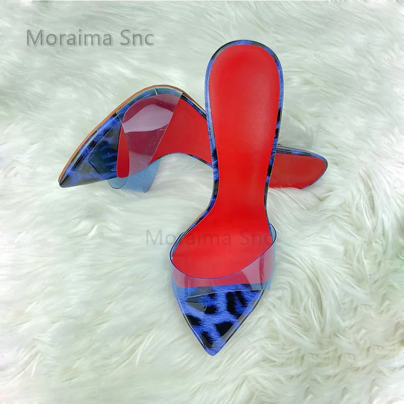 Blue Pvc Transparent High Heels Slippers for Women Stiletto Pointy Peep Toe Summer Shoes Lady Flip Flops Runway Women's Sandals