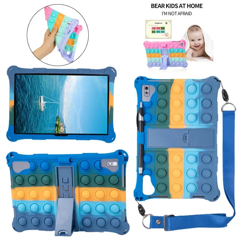 Shoulder Strap Kids Cute Case for Teclast P50T P50AI P50S P50 T50HD T50 Plus Max Bubbles Silicon Cover with Kickstand Stylus Pen