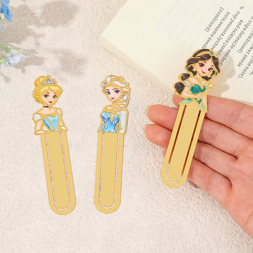 

1/3PCS Disney Princess Bookmarks (Elsa/Cinderella/Jasmine) - Cartoon Golden Paper Clip Page Markers, Cute Gifts for Kids & Fans