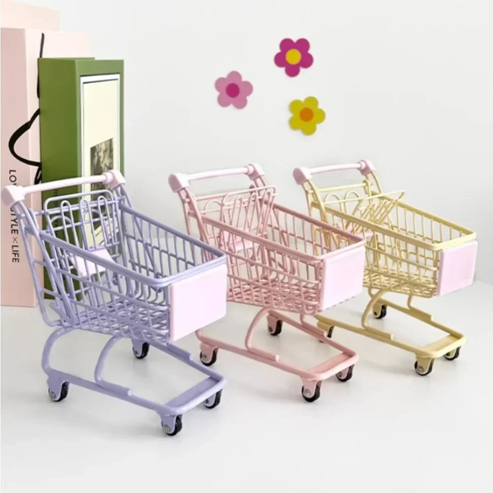 Mini Shopping Kids Craft Toy Shopping Utility Cart Storage Toy Holder Gifts for Children Cart Simulation Supermarket Handcart