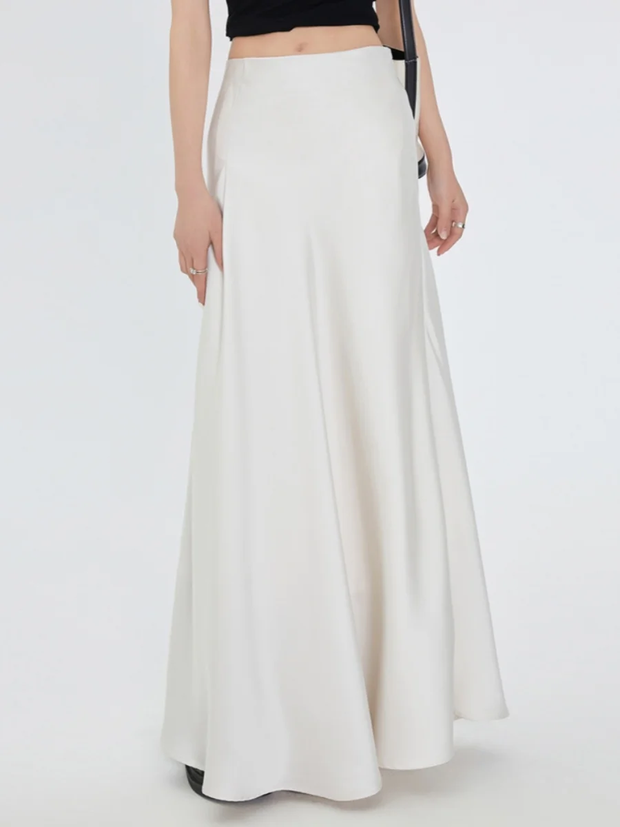 

Emily Clud Premium Acetate Satin f Skirt Women's High Waist Drapey A-Line Long Skirt Summer Faion plus Size Options