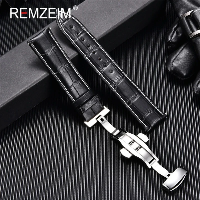 Leather Watchband 18mm 19mm 20mm 21mm 22mm 24mm Men Women Leather Strap Automatic Butterfly Clasp Watch Band Watch Accessories