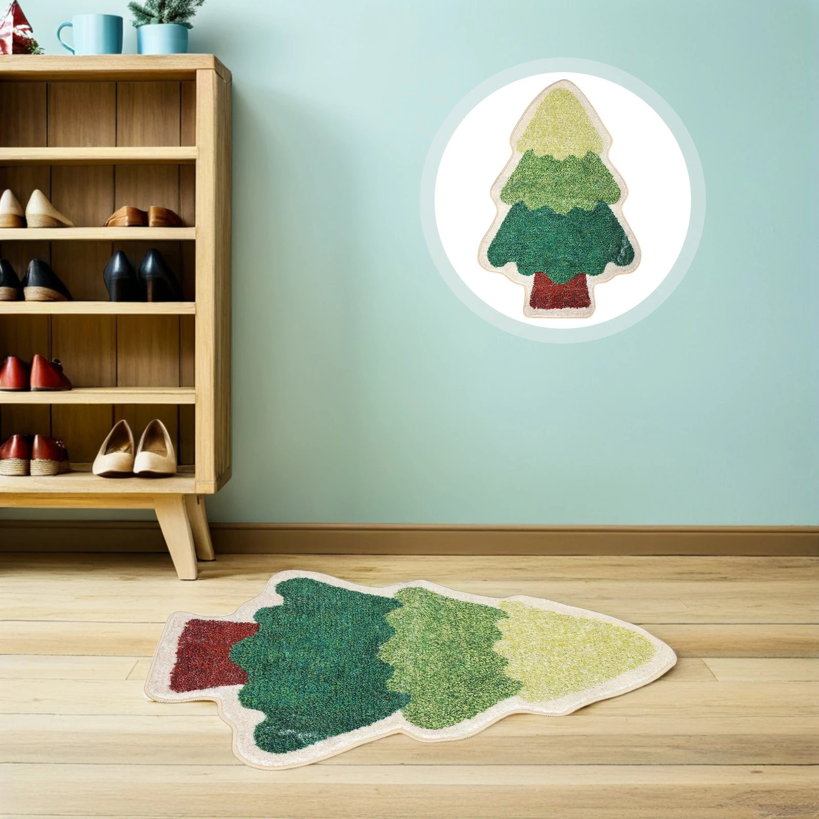 

Christmas Faux Cashmere Rug Soft Non-Slip Tree Shaped Bathroom Mat Xmas Decorative Welcome Mat for Bedroom Christmas Tree Rug