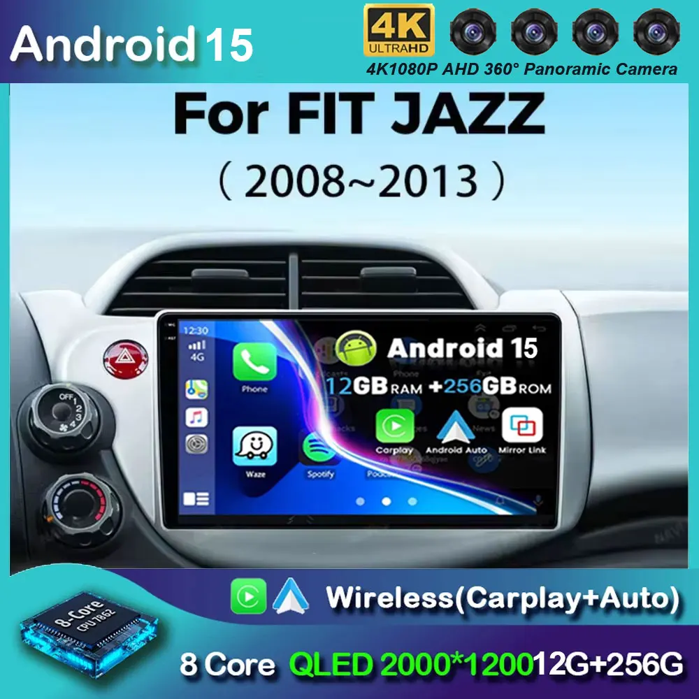 Android 15 Car Stereo Radio Multimedia Wireless Carplay Android Auto For or HONDA FIT JAZZ 2008 2009 2010 2011 2012 2013 Player