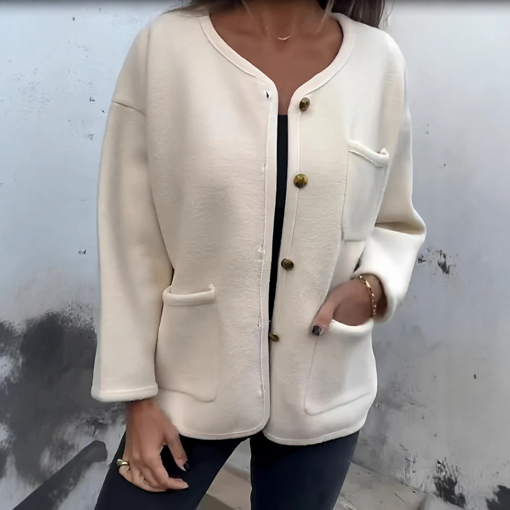 معطف صوفي عصري جديد برقبة دائرية وأكمام طويلة ملابس خارجية نسائية غير رسمية لمحطة مستقلة