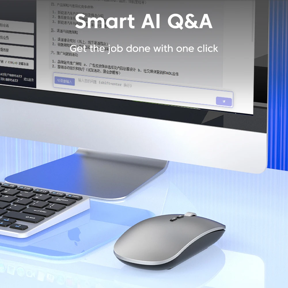 Mouse wireless ricaricabile con traduzione vocale intelligente AI portatile Mouse muto per giochi da ufficio con doppia modalità da 2,4 GHz compatibile con Bluetooth 5.0