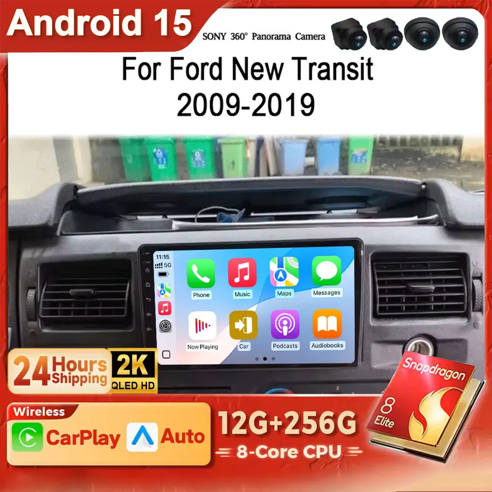 Android 15 2K QLED Carplay Auto  For Ford New Transit 2009-2019 Focus 2005-2010 Accessory Multimedia Video Player Head Unit GPS