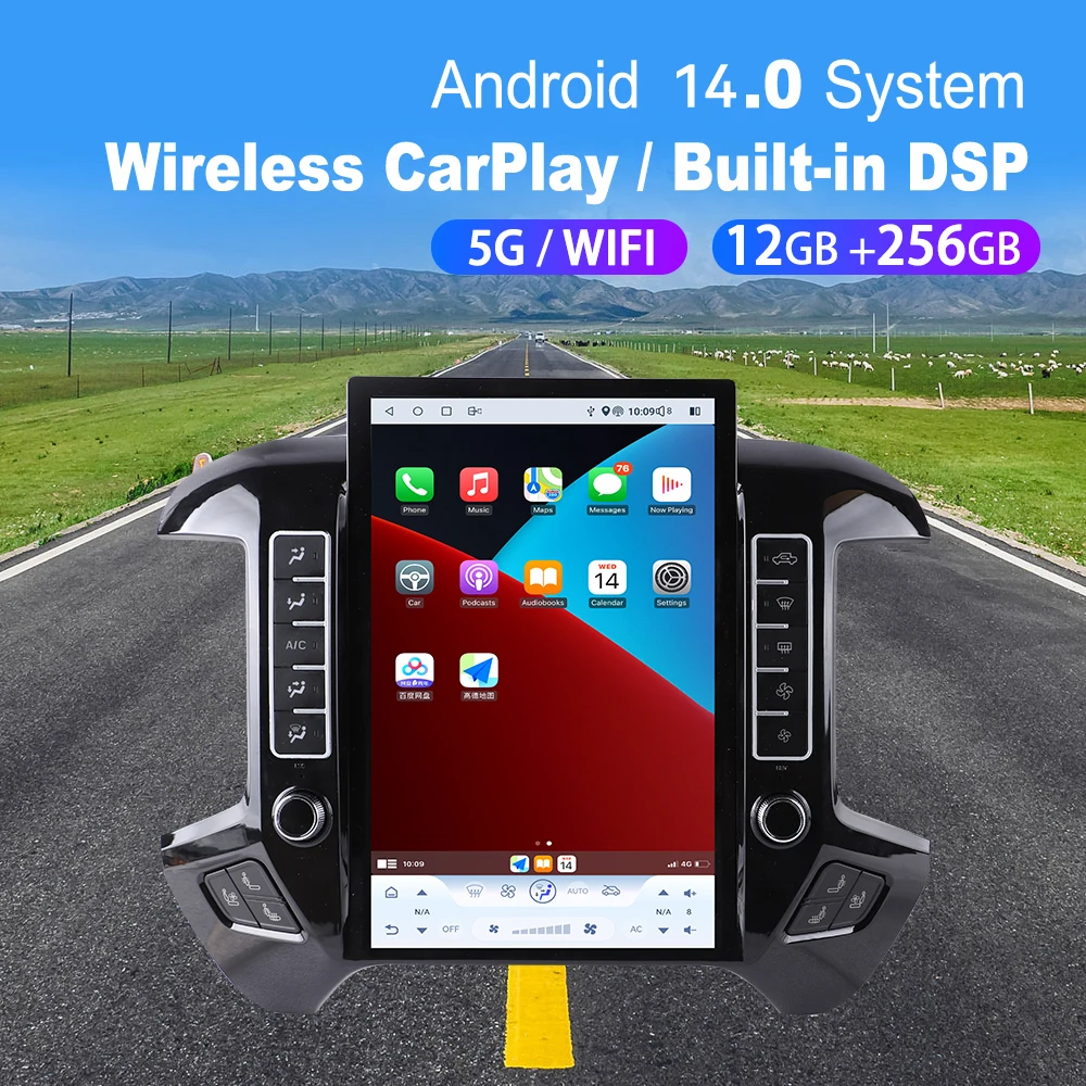 

Car Radio Navi Auto Android 14 For Chevroler Silverado 2013-2019 GMC Sierra 2014-2022 Carplay Stereo Multimedia Player Headunit
