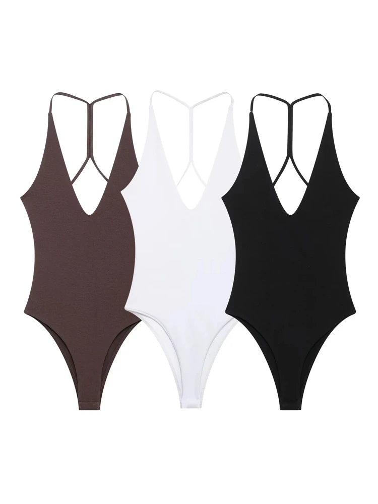 

OUROPEAN ZTATION 2025 Summer New Woman's Edgy Regular Sleeves Top bodysuit Chic Woman V-Collar Sleeveless Ruffles Bodycon Thin