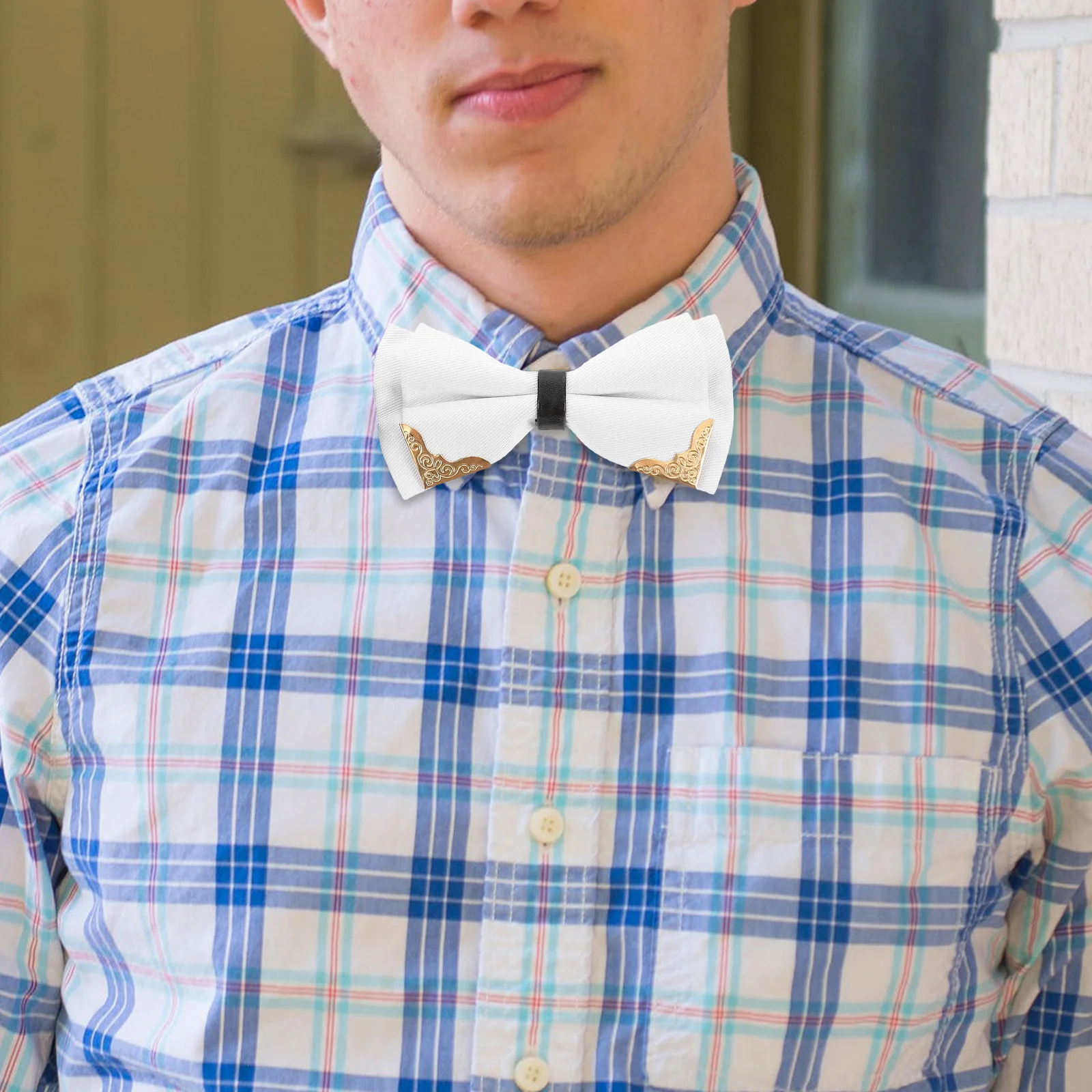 

Men Metal Edged Bow Tie White Pre Tied Adjustable Wedding Formal Events Groomsmen Tuxedo Bow Tie Men Formal Tuxedo Bowtie