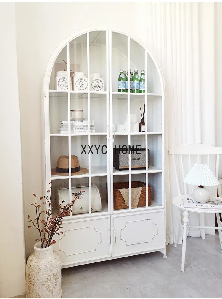 French Retro Country Glass Open-Door Dining Side Locker Storage Display Bookcase Storage Wine Cabinet storage