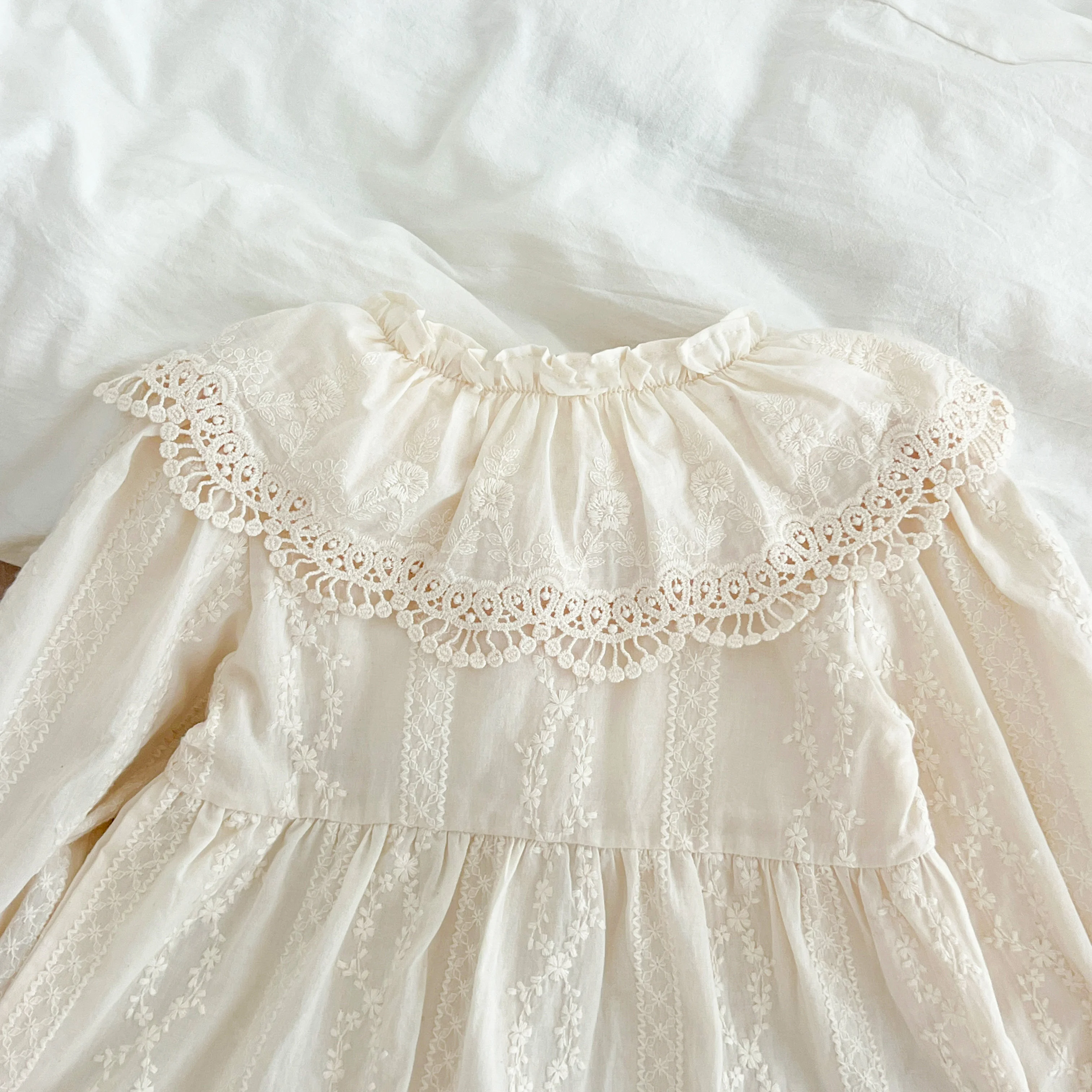 Neue Baby Mädchen Kleid Mädchen süße Mädchen Kleid Rüschen Trim Party Prinzessin Kleid Spitze Kragen ausgehen Freizeit kleider kleine Kleidung – Detail 4