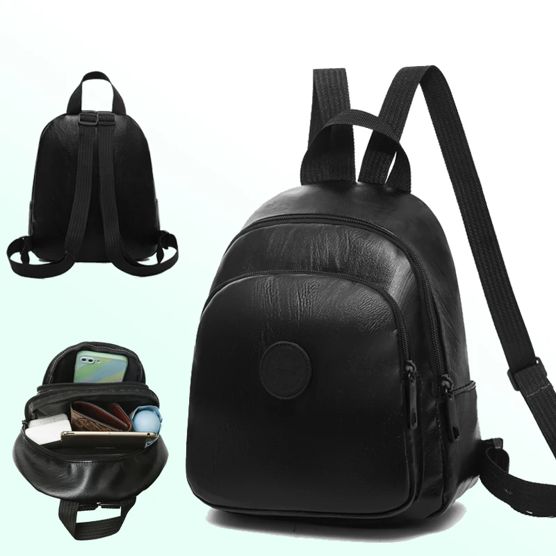 

Neutral style backpack for men and women, suitable for travel. PU small backpack with a pure black design.