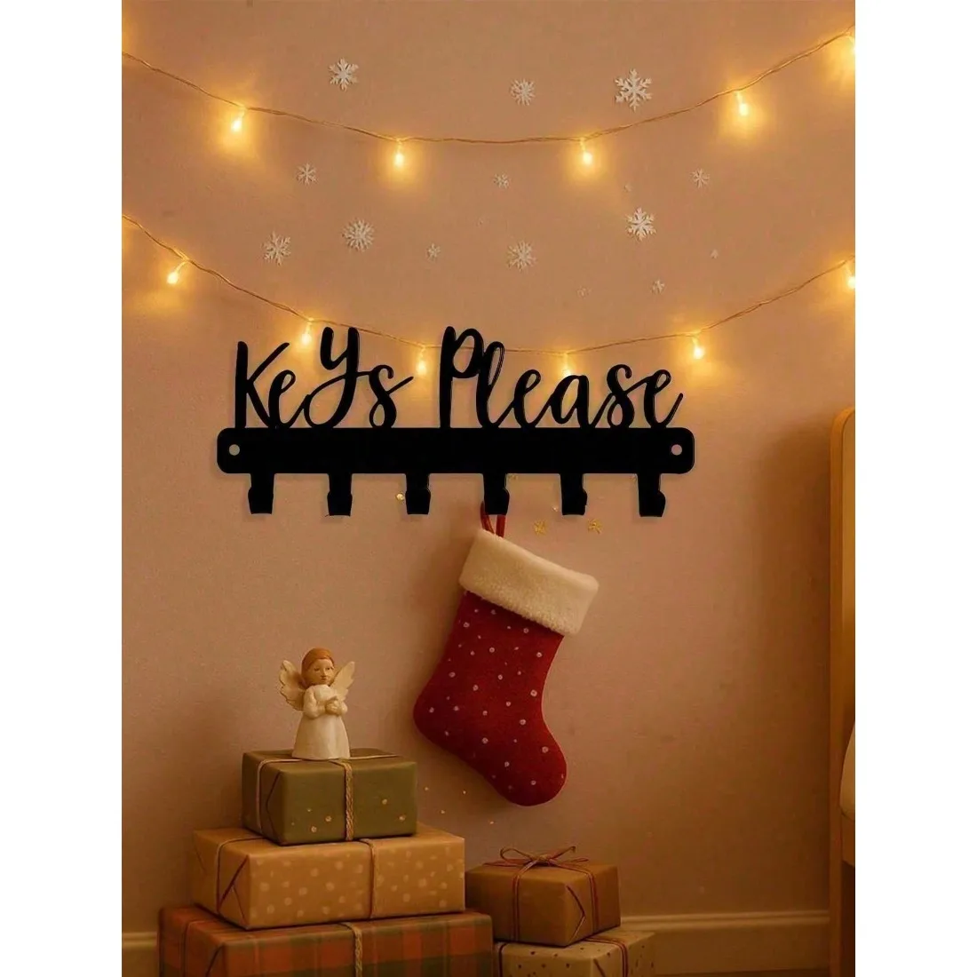 

Modern Metal "Keys Please" Key Hook Rustic Entryway Decor - Home Wall Mounted Key Organizer