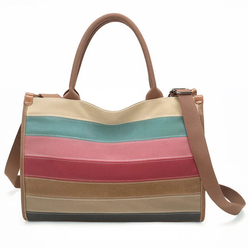 

Casual Stripe Canvas Women's Shoulder Bag Large Capacity Tote Bags Student Light Portable Handbag Ladies Commuting Shopping Bag
