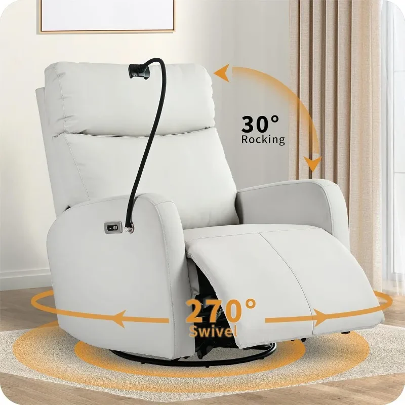 Power Swivel Rocker Recliner Chair for Nursery, Upholstered 270° Swivel Glider Chair with Phone Holde, Power Recliners Small