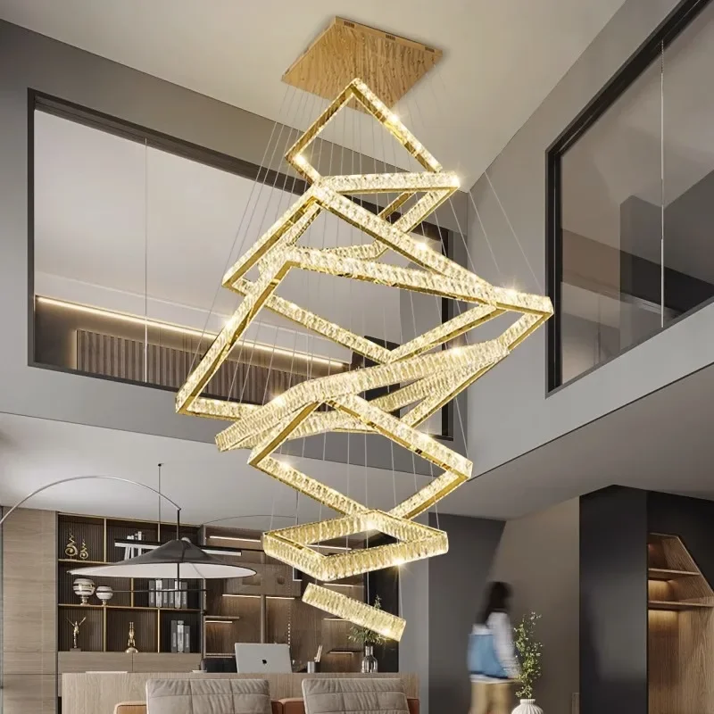 Modern living room large chandelier Nordic luxury crystal chandelier home decoration staircase ceiling light indoor lighting